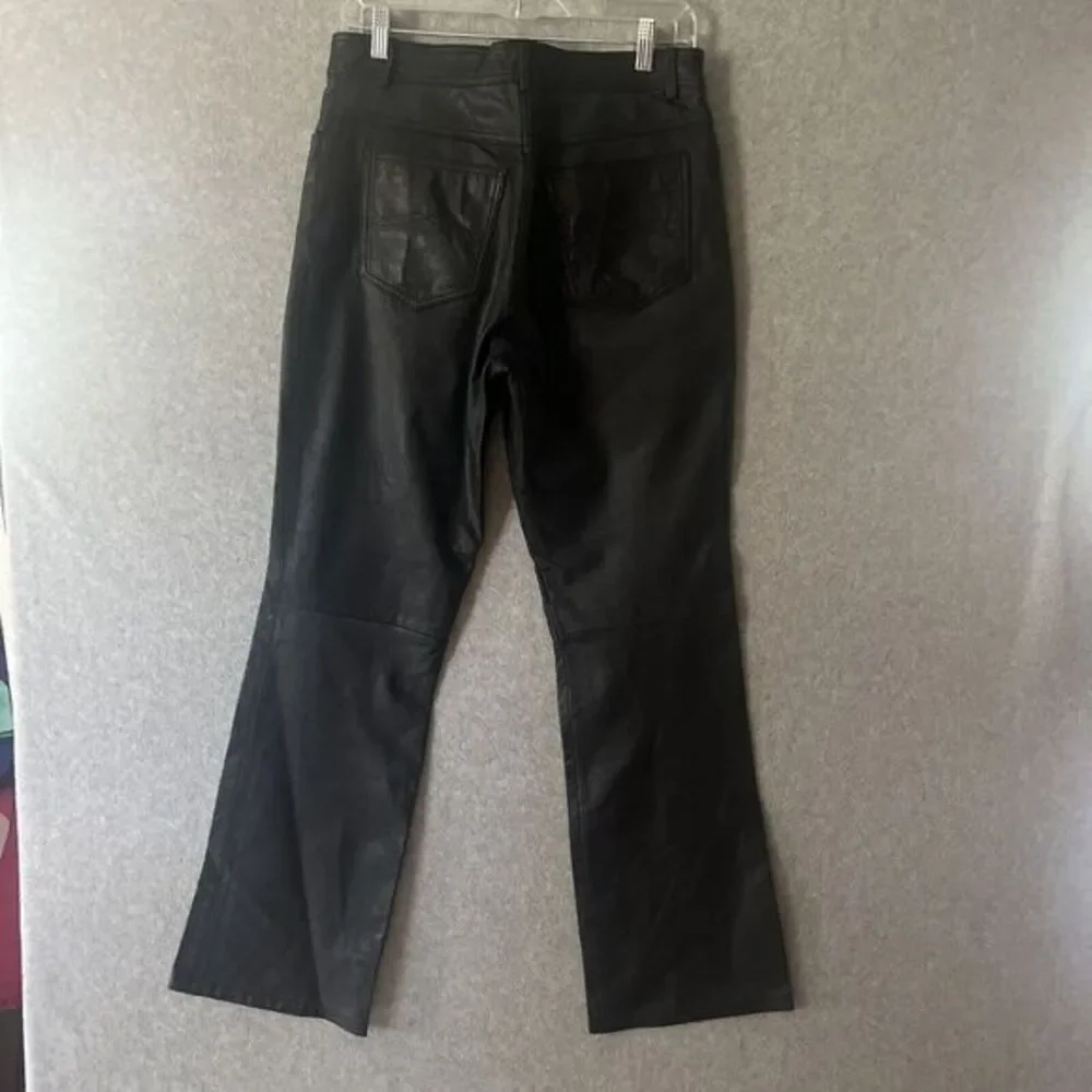 Lou Lou Skins Women's Black Genuine Leather Pants Boot Flare Leg Lined. US 11/12